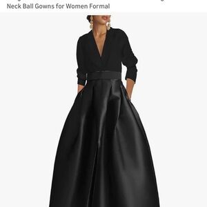 Amazon Winaiwi Women's Black Satin V-Neck Maxi Ball Gown Size 20 Plus